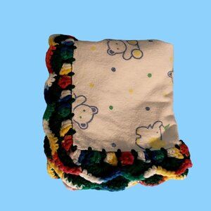 Vintage Recieving Blanket With Crocheted Edges Cute